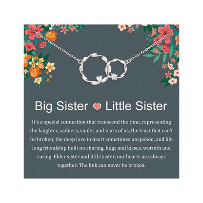 AnalysisyLove Sister Gifts, Sterling Silver Interlocking 2 Circles Necklace for Big & Little Sisters, Sister Birthday Gifts from Sisters