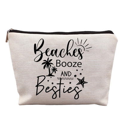 Girls Trip Gifts, Girls Weekend Bestie BFF Friendship Gifts for Women Friends, Beaches Booze and Besties Canvas Makeup Bag Cos
