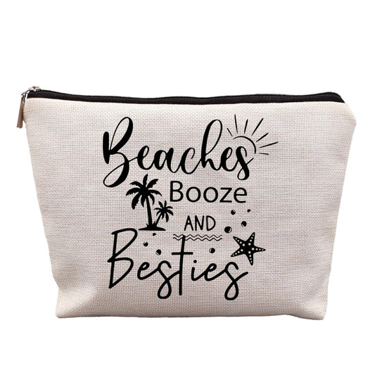 Girls Trip Gifts, Girls Weekend Bestie BFF Friendship Gifts for Women Friends, Beaches Booze and Besties Canvas Makeup Bag Cos