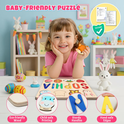 Personalized Name Puzzle for 1 Year Old Girl Gifts | Custom Wooden Baby Girl Gift with 54 Animal Art Sets | 2 st Birthday Gift for Girls,Personalized Baby Boy & Girl Gifts Keepsake
