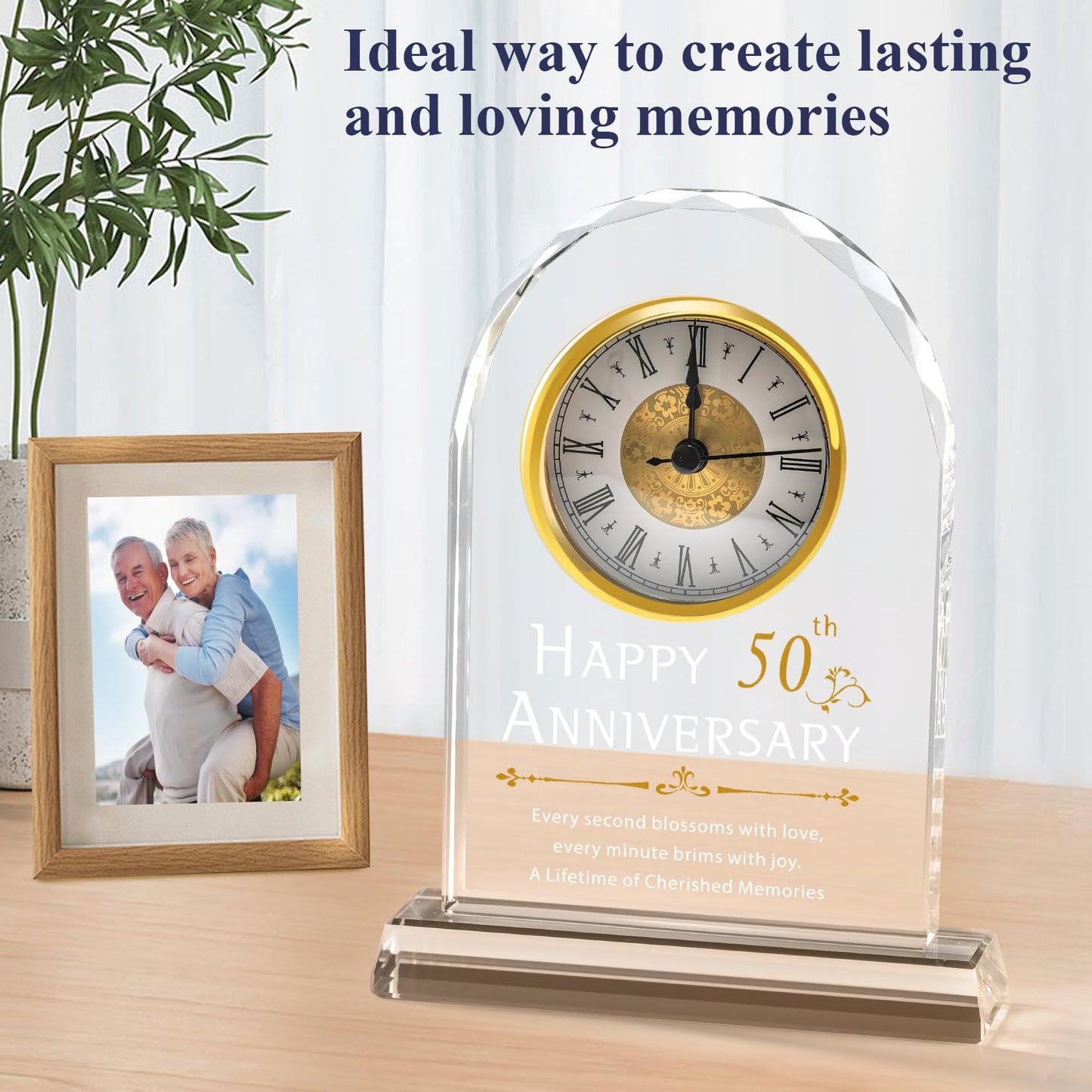 50th Wedding Anniversary Crystal Clock Gifts for Couple Parents, 50 Year Anniversary Wedding Gifts Quartz Clock Gifts for Husband Wife, 50th Wedding Anniversary Decorations