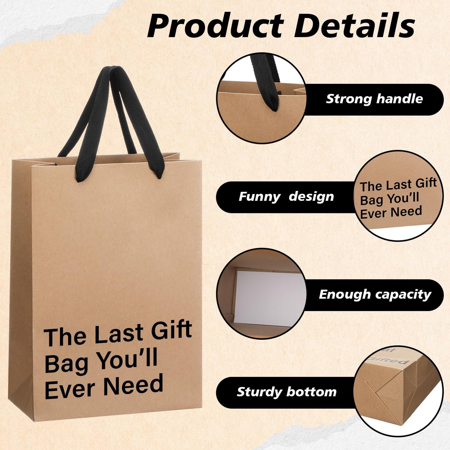 SilTriangle 6 Pcs Classic Funny Gift Bags, Reusable Novelty Gift Bags with Snarky Sayings, 11 x 8 x 4 Inch Funny Wrapping for Men Women Adults Graduation Birthdays Wedding Summer Party Favor