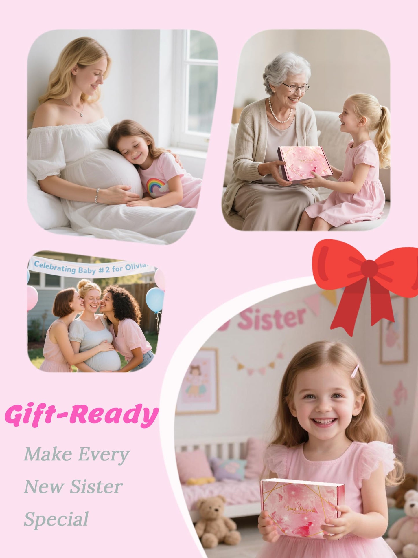 Big Sister Gift Set for Girls - Canvas Tote Bag, Bracelet, Sunglasses, Butterfly Hair Clips - Road Trip & Family Travel Essentials - Sibling Announcement - 6PCS
