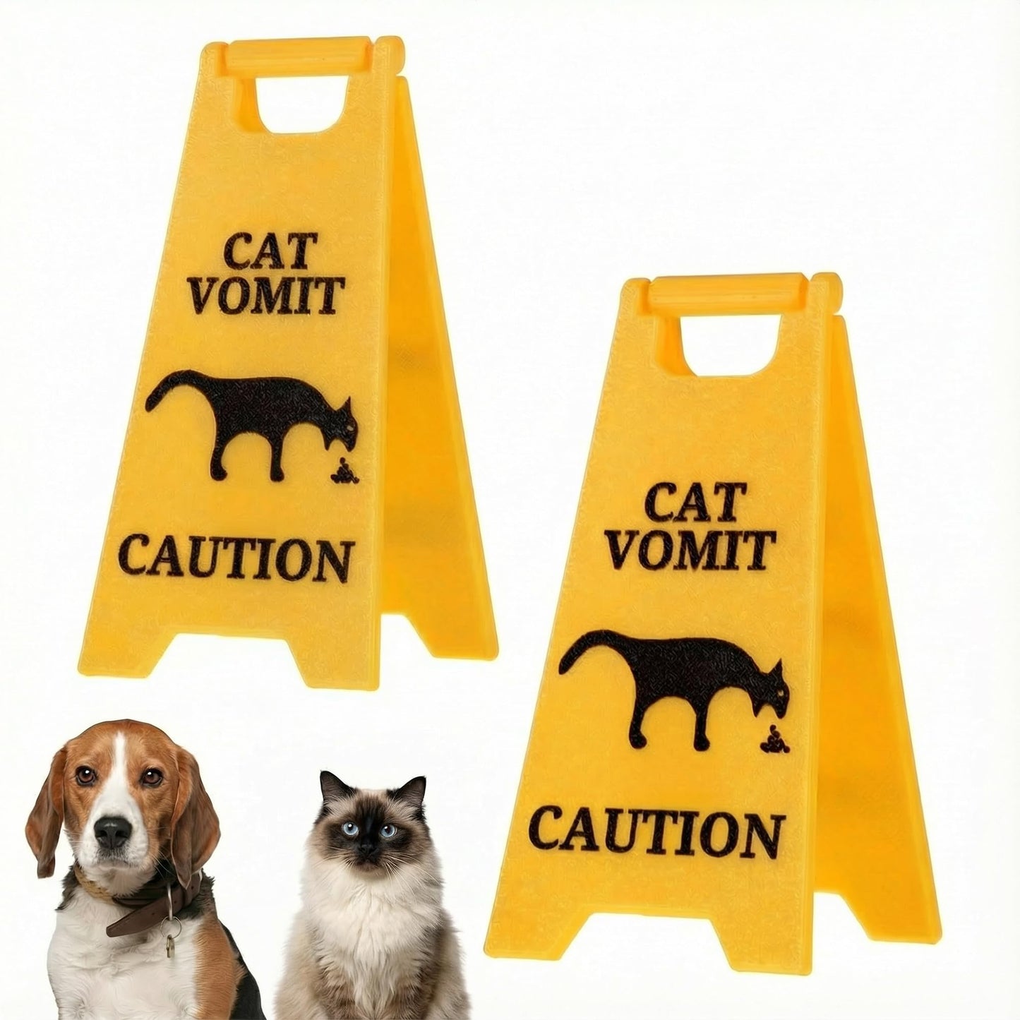 2 Pcs Mini Cat Vomit Caution Sign - 5 Inches Funny Cat Gifts for Women, Cat Vomits Warning Signs for Cat Lovers, Perfect Gag Gifts for Cat Mom or Cat Dad