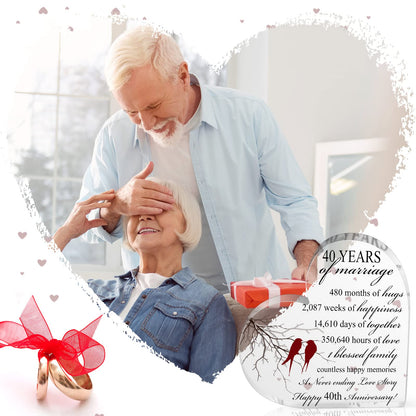 Qunclay 40th Years of Marriage Gift Wedding Anniversary Souvenir Heart Marriage Keepsake Decoration Present for Couple Parent Women Mom Husband Wife He She Friend Grandparents