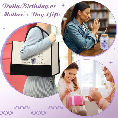 6 Pcs Christian Gifts for Women Faith Set Mother's Day Religious Gift for Women with Tote Bag Makeup Bag Candle Cross Necklace Cup Greeting Card for Church Grad Birthday(You are,Purple)