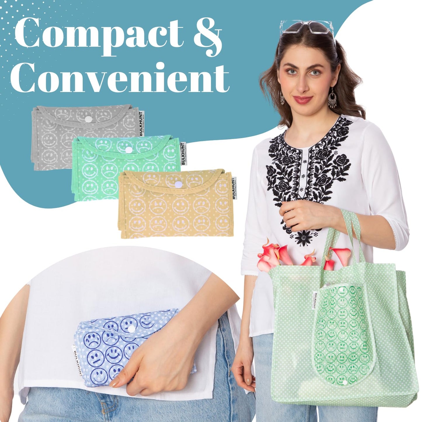 Bulkhunt Oytra Foldable Shopping Bags Reusable Grocery Bag 12 Pcs Return Gift Wedding Birthday House Warming Events Functions