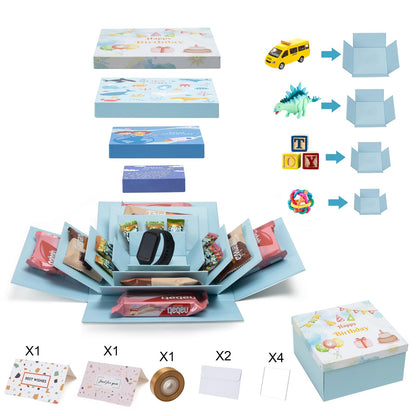 CHARMGIFTBOX 8 Pack Gift Boxes with Lids, 4 Surprise Gift Box Explosion and 4 Paper Square White Nesting Gift Boxes, Exploding Box Set for Boyfriend Husband Son Birthday Party Favor Boxes, Blue&Pink