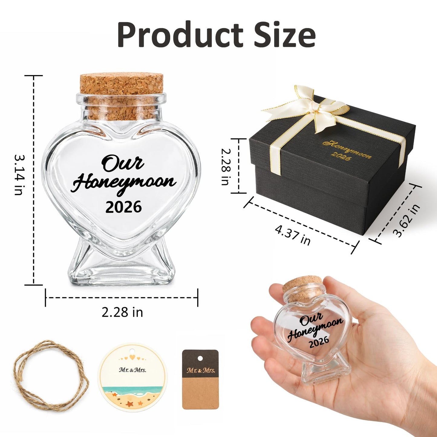 Honeymoon Sand Keepsake Jar 2026 - Heart-Shaped Glass Memory Jar with Exquisite Packaging - Wedding Gift for Newlyweds - Bridal Shower & Engagement