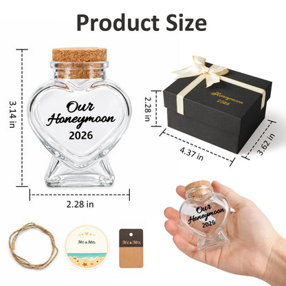 Honeymoon Sand Keepsake Jar 2026 - Heart-Shaped Glass Memory Jar with Exquisite Packaging - Wedding Gift for Newlyweds - Bridal Shower & Engagement