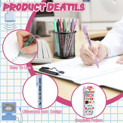 Gueevin 36 Sets Sonographer Gifts Set 12 Designs Ultrasound Themed Pen with Matching Themed Thank You Cards for Ultrasound Tech Week Sonography Student Graduation Radiology Nurse Appreciation