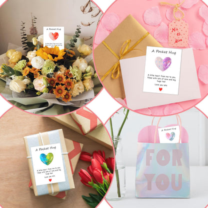 Nogeqi 8 Pcs Pocket Hug Resin Heart with Greeting Cards Thinking of You Gifts, Long Distance Relationship Gifts I Love You for Him Her, Pocket Hugs for Friend Boyfriend Girlfriend Family