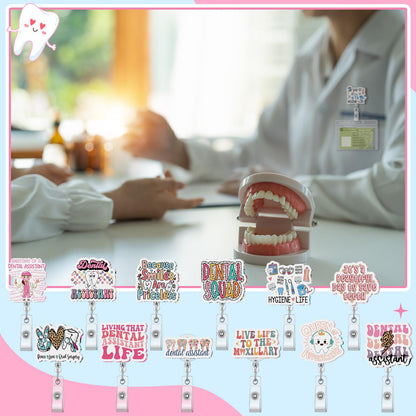 Geyoga 30 Pcs Dental Assistant Gifts Dental Badge Holder Gifts Bulk Retractable Badge Reels Cards Holder with Clip for Coworkers Office Hygiene Hygienist School Student Friend Appreciation
