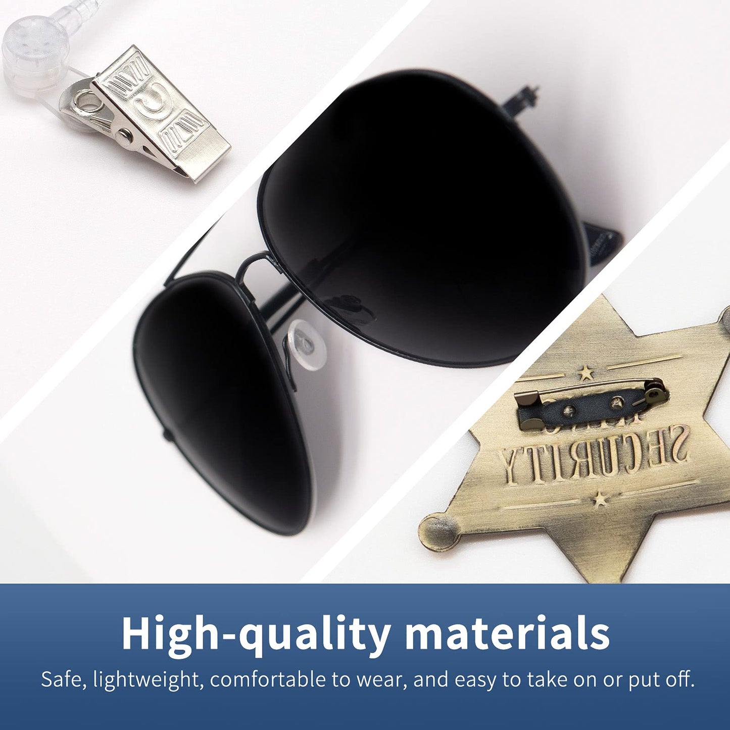 Ring Security Wedding Ring Bearer Gifts Box Set Include Ring Security Badges, Acoustic Earpiece Tube, Rings Bearer Sunglass, Wedding Rings Box with 2 Rings