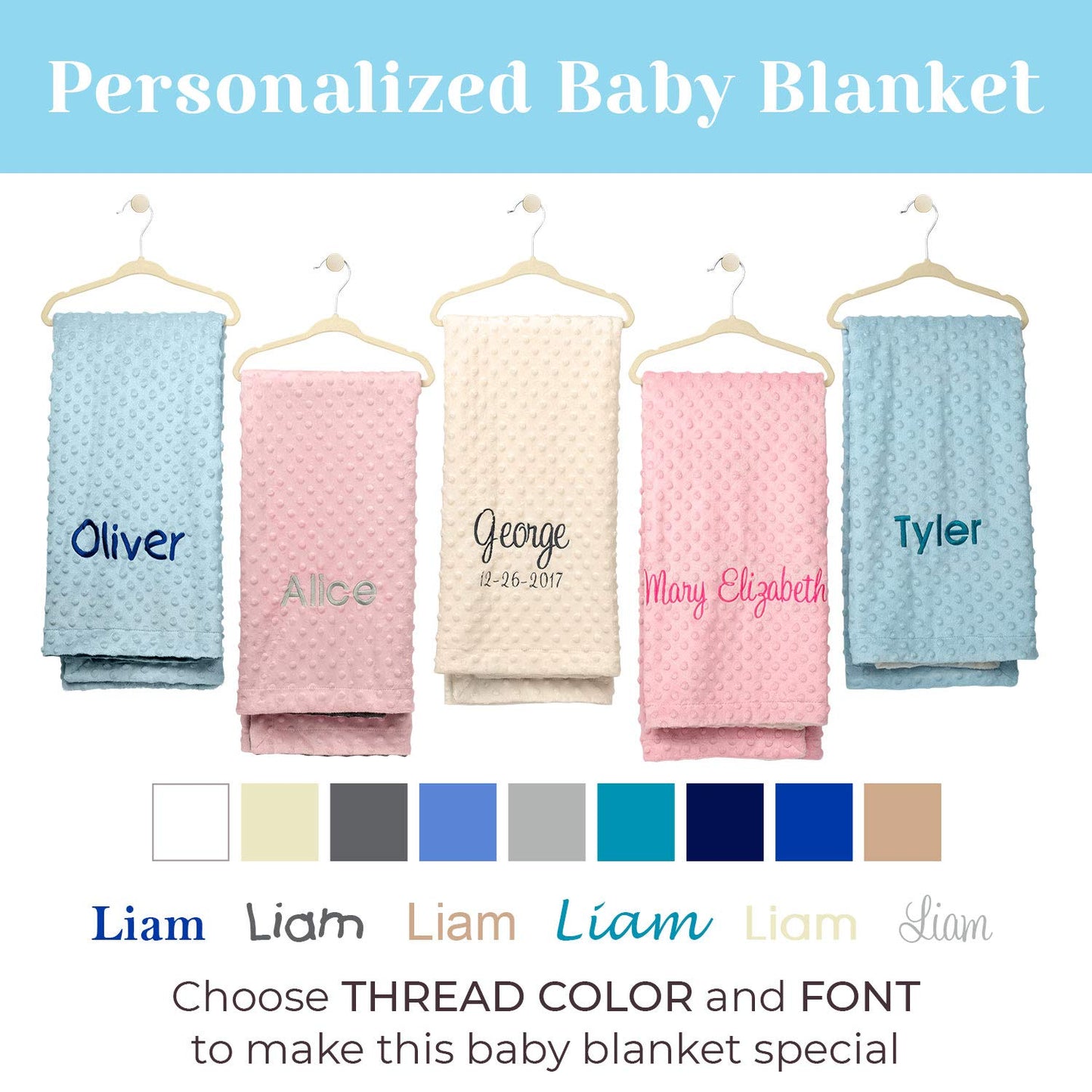 berry bebe Personalized Baby Blanket for Boys, Fast USA Shipping, Custom Baby Blankets, Personalized Gifts with Name, Plush and Cozy Blue Minky Dot, Gifts for Newborn, Newborn Essentials
