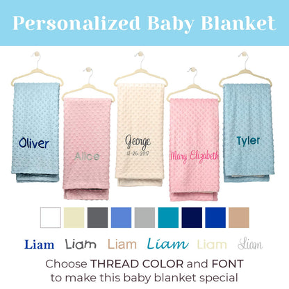 berry bebe Personalized Baby Blanket for Boys, Fast USA Shipping, Custom Baby Blankets, Personalized Gifts with Name, Plush and Cozy Blue Minky Dot, Gifts for Newborn, Newborn Essentials