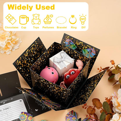 WCHOSOZH Surprise Explosion Gift Box with 4Pcs Flying Butterflies, Exploding Gifts Box with Congratulation Card, Butterflybirthday Surprise Boxes for Birthday Wedding Anniversaries Party Mothers Day(Black)