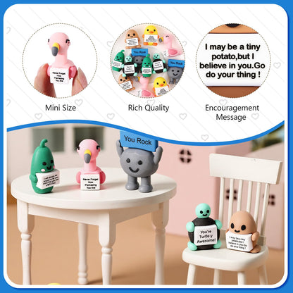 Gejoy 12 Pcs Pocket Hug Gift Set Tiny Rubber Figurines with Inspirational Message Organza Bags Glue Points Motivational Positive Gifts for Graduation Family Friends Colleagues Teachers(Classic)