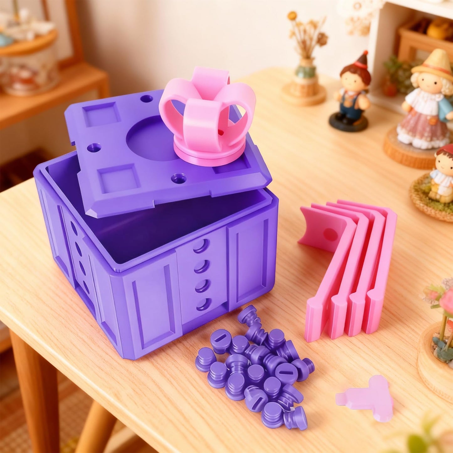 Annoying Gift Box, 3.14in Prank Gift Box, 3D Printed Gift Box with Screws, Surprise Funny Money Present Box for Kids, Novelty Gift Boxes for Birthday Valentines Party Favors (Pink Purple)