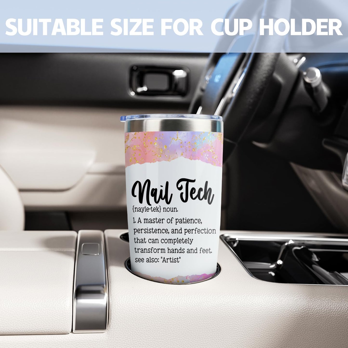 Nail Tech Gift Nail Artist Technician Manicurist 20oz Stainless Steel Insulated Tumbler with Lid and Straw Cosmetologist Beauty Salon Gift (Tum-Nail Tech Definition)