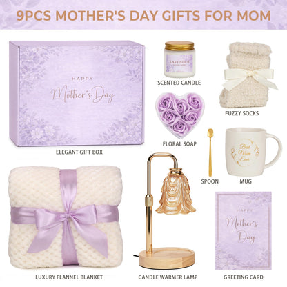 Mothers Day Gifts for Mom - Mother's Day Moms Gifts from Daughter Son Best Mom Ever 2026 - Happy Mothers Birthday Gift Ideas with Candle Warmer Lamp - Gift Basket Care Package for Women Mama Grandma