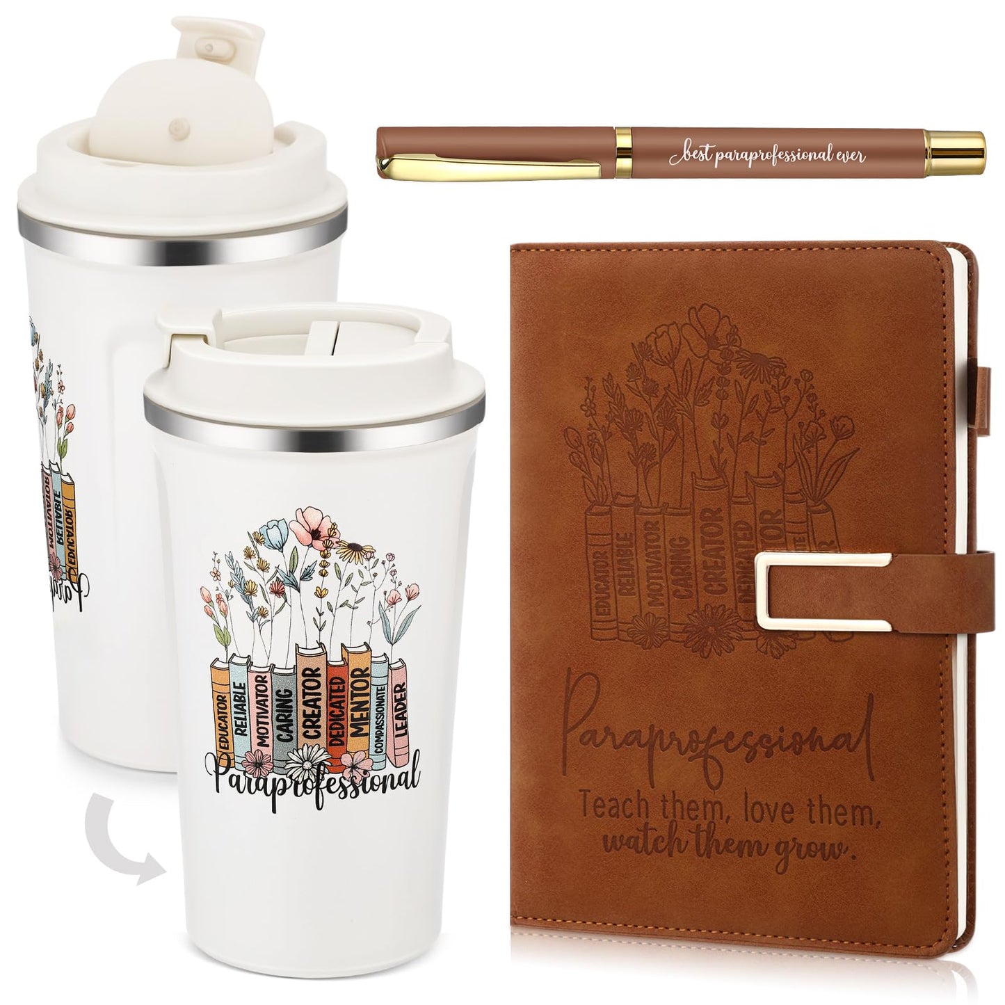 Pickmesh 3 Pcs Paraprofessional Appreciation Gifts Set Paras Gift 17 oz Coffee Tumbler A5 Leather Notebook Journal Pen for Teacher Assistant Administrative Professional Day