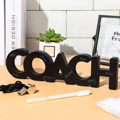 Yalikop 3 Pcs Coach Gifts Football Coach Wood Sign Thank You Whistle Marker Pen Stainless Steel Whistle with Rope for Men Women Soccer Baseball Volleyball Sports Gifts