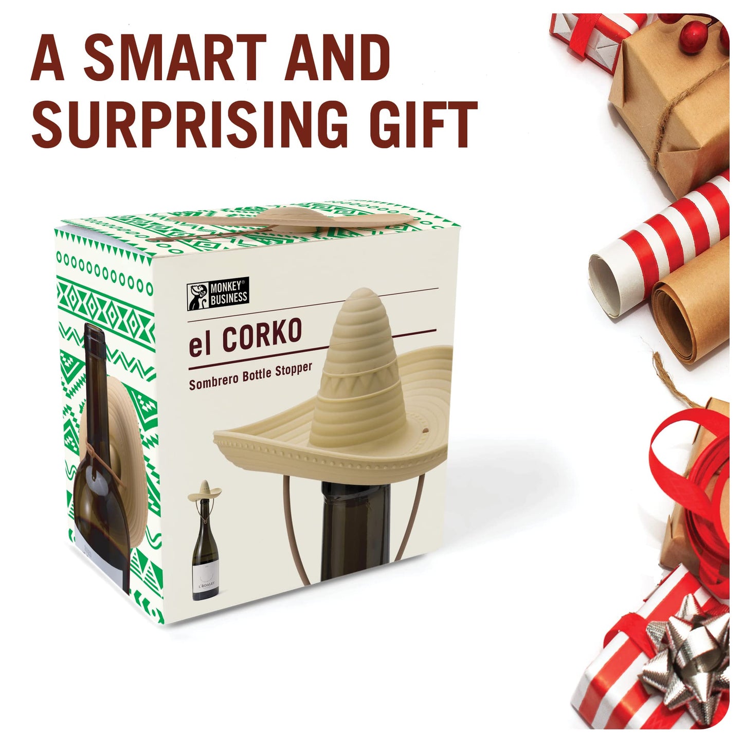 Silicone Wine Stopper/Fun Sombrero shaped cap seals bottle and keeps wine fresh/Cute Wine Accessories/ Kitchen Gadgets/el Corko Bottle Stopper by Monkey Business