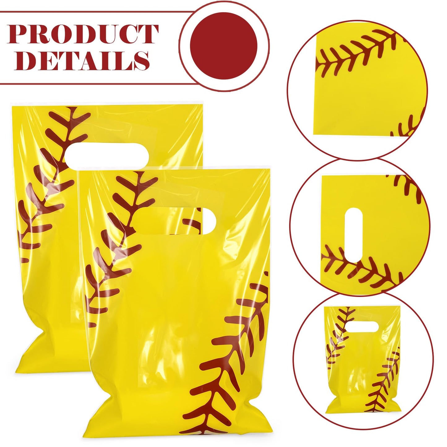 Hxezoc 50 Pieces Softball Gift Bags with Handle, Plastic Treat Candy Bag Sport Favor Bags For Kids Birthday Party Decoration Supplies (Yellow)