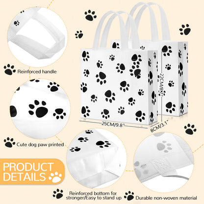 Frienda 20 Pieces Dog Gift Bags Non Woven Paw Print with Handle Pet Party Favor Paw Goodie Reusable Candy Bag for Birthday Party