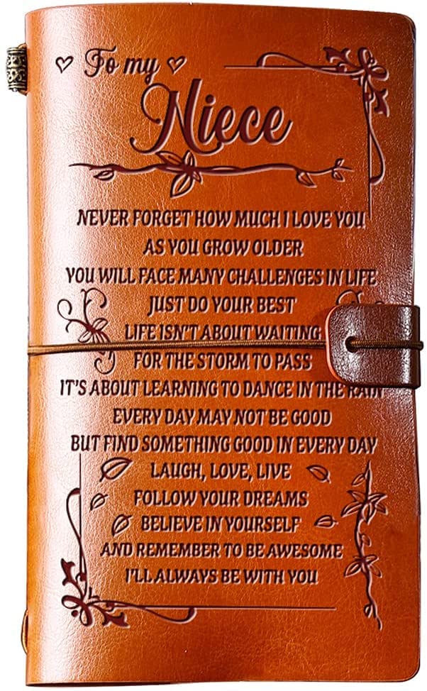 Hiipeenow Niece Gifts from Auntie, 140 Pages Leather Journal Present, Valentines Day Graduation Back to School Birthday Christmas Gifts for Niece from Aunt