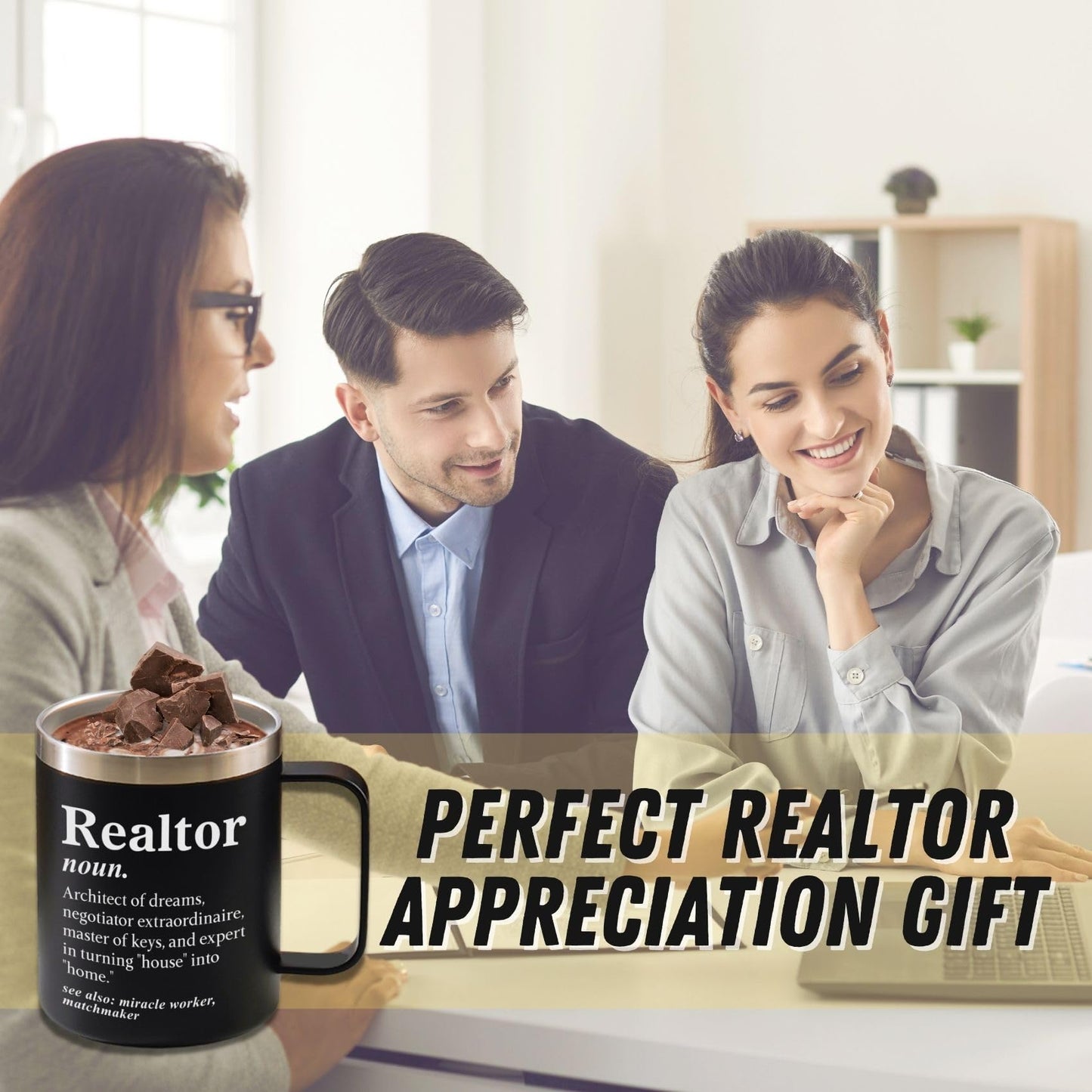 Onebttl Realtor Gifts for Women Men, Funny Gifts for Real Estate Agents, 12oz Stainless Steel Coffee Mug (Black, Definition)