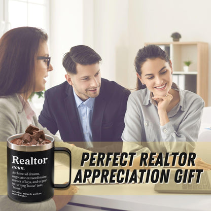 Onebttl Realtor Gifts for Women Men, Funny Gifts for Real Estate Agents, 12oz Stainless Steel Coffee Mug (Black, Definition)