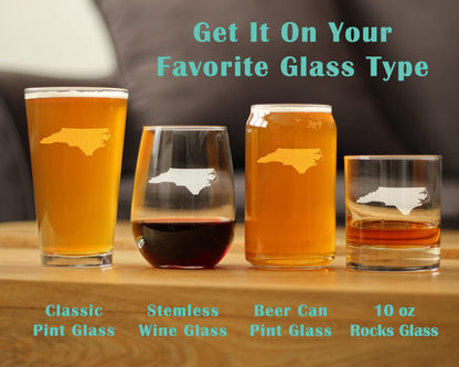Bevvee North Carolina State Outline Pint Glass for Beer - State Themed Drinking Decor and Gifts for North Carolinian Women & Men - 16 Oz Glasses