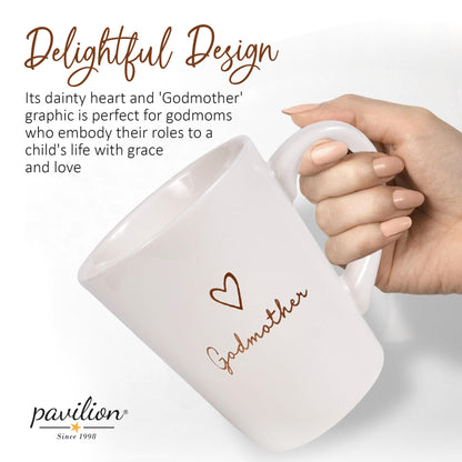 Pavilion Godmother Coffee Mug - Stoneware Coffee Cups for Aunts - Ideal for Daily Use with "Godmother" Text Design - Microwave & Dishwasher Compatible - Cream, 15 oz