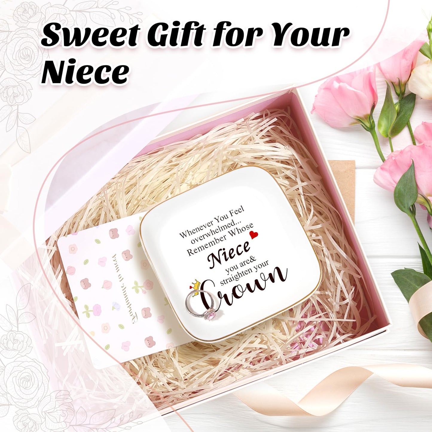 PUDDING CABIN Niece Gifts from Auntie, Jewelry Ring Holder Dish, Remember Whose Niece You Are, Birthday Mothers Day Gift