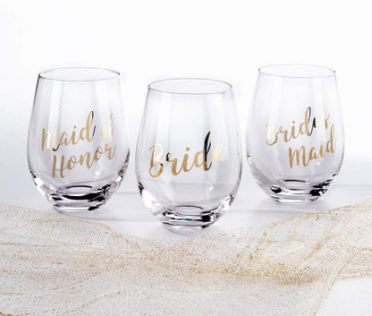 Lillian Rose Gold "Maid of Honor" Stemless Wine Glass