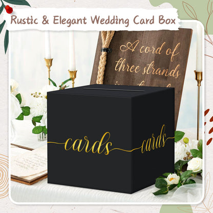 QIKSION Black Graduation Card Box, Gold Foil Gift Card Box for Party Decorations, Wedding Reception, Birthday, Baby & Bridal Shower, Anniversary, Retirement