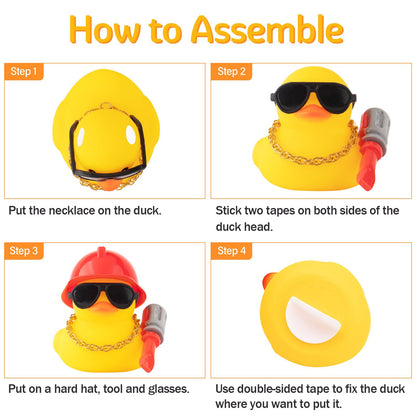 wonuu Car Dashboard Decorations Rubber Ducks, Construction Builder Rubber Ducky for Car Ornament Cute Duck with Tool, Hard Hat, Glasses, Necklace (Hammer)