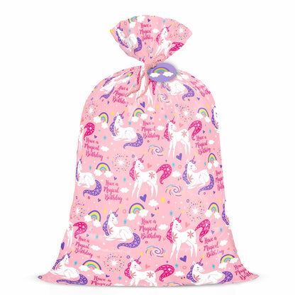 WRAPAHOLIC 56" Extra Large Pink Unicorn Birthday Gift Bag - Have a Magical Birthday Jumbo Bike Bag Gift Wrap for Girls, Baby Shower, Party, Holiday - 56" H x 36" W