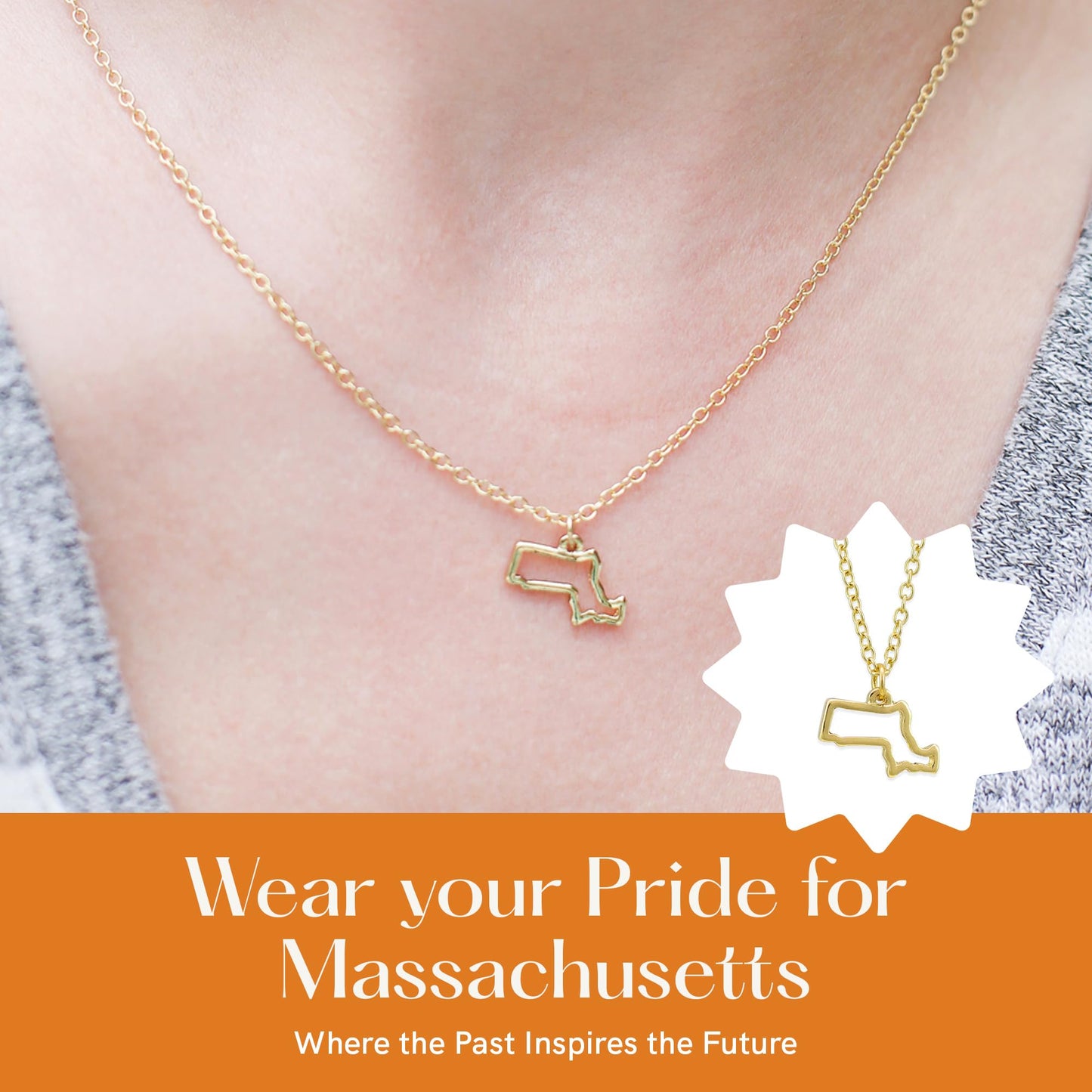 Lucky Feather State Shaped Necklace | 14k Gold-Dipped Pendant Necklace | Easter Basket Stuffer | State Love Fashion Jewelry For Women | Dainty Necklace For Women | Great Gift Idea