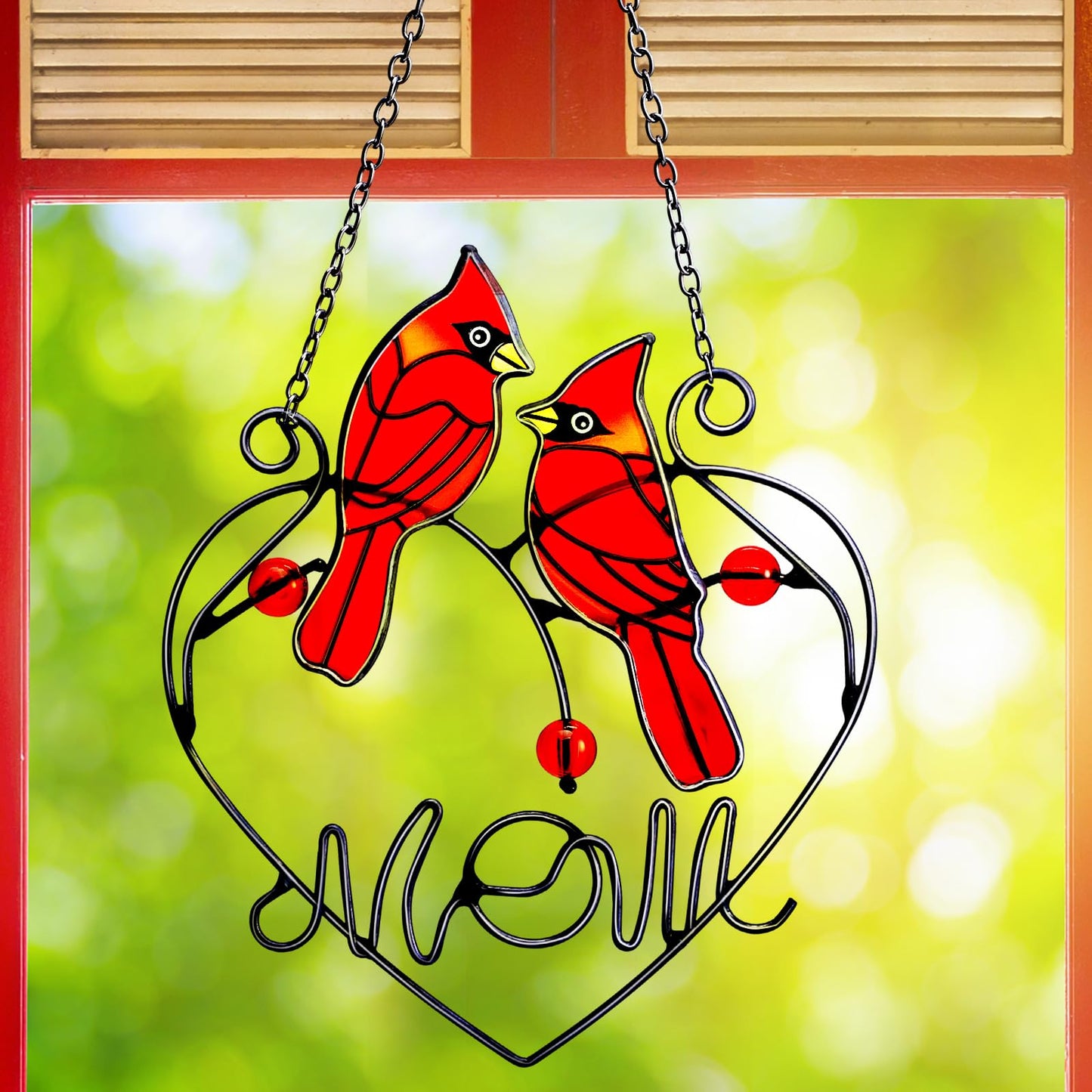 Pasimy Cardinal Gifts Mothers Day Red Cardinal Stained Glass Bird Suncatcher for Women Memorial Gifts for Loss of Loved One Sympathy Hanging Ornament with Metal Chain for Window Front Door Wall