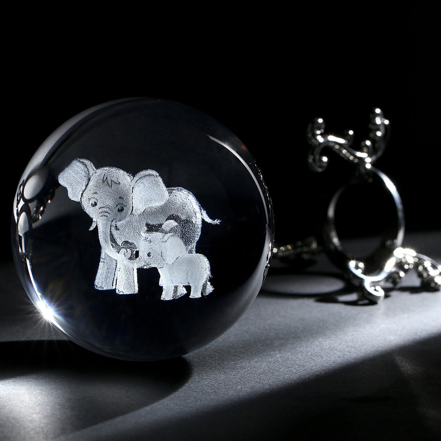 MAIBAOTA Elephant Gifts for Women Mothers Day Birthday Gifts for Mom 3D Crystal Elephant Decor Figurines 60mm Glass Laser Ball Paperweight with Stand Glass Sphere
