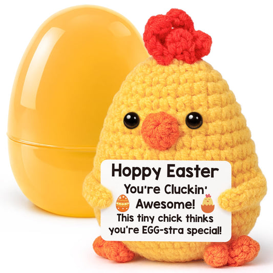 Funny Chicken Easter Basket Stuffers for Teens Girls Boys, Easter Gifts for Kids, Easter Egg Fillers for Daughter Son Friends Women Handmade Positive Crochet Animals Chick Support Present