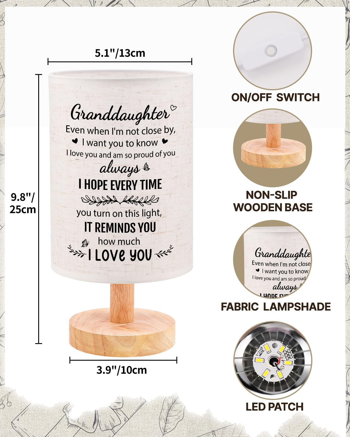 SOUHONEY Granddaughter Gifts from Grandma, Best Birthday Gifts for Granddaughter Bedside Table Lamp Light - Christmas Gifts for Bedroom Living Room Graduation Gifts for Granddaughter