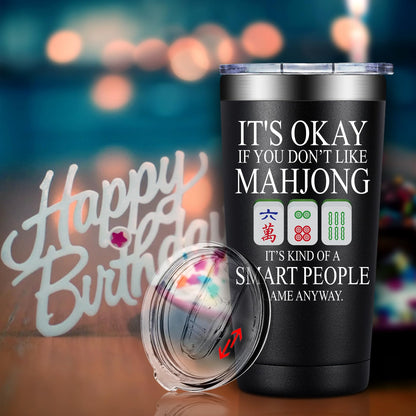 BIRGILT Mahjong Gifts for Women, Men - Funny Mah Jongg Themed Gifts for Players Lovers - Mah Jongg Accessories Gift on Birthday, Christmas - Smart People Game Mahjong Cup Tumbler 20oz