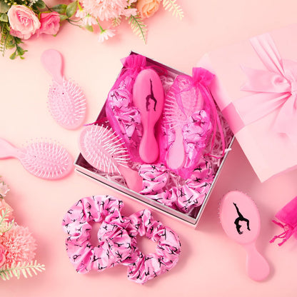 12 Sets Gymnastics Hair Ties and Hairbrushes Gymnastics Hair Scrunchie Mini Detangler Brush Sports Elastics Ponytail Holders Gymnastic Party Favors Gift for Gymnasts Teams Women Girls