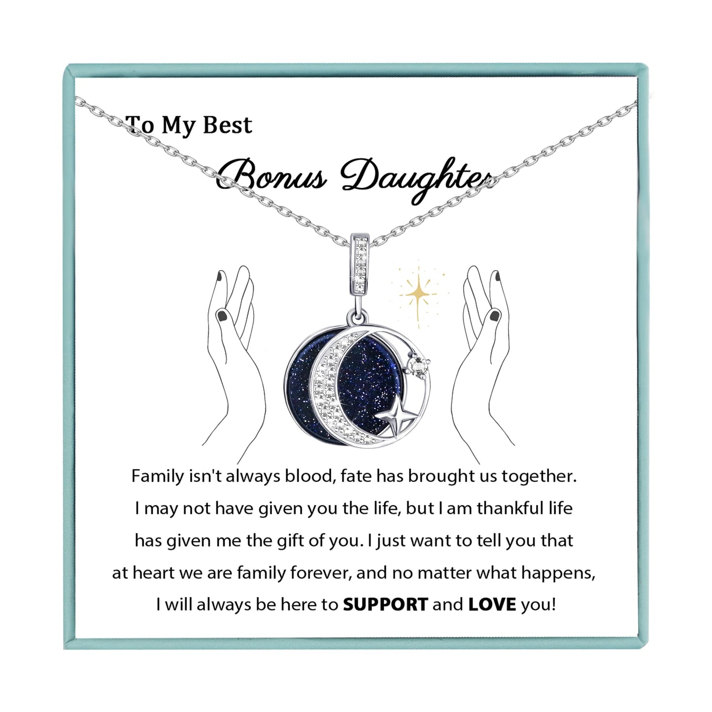 Sereney Daughter Gifts from Mom, Bonus Daughter Necklace Silver Moon Star Step Bonus Daughters Gifts from Stepmom Stepdad, Mother Daughters Necklace as Daughter's Birthday Gifts