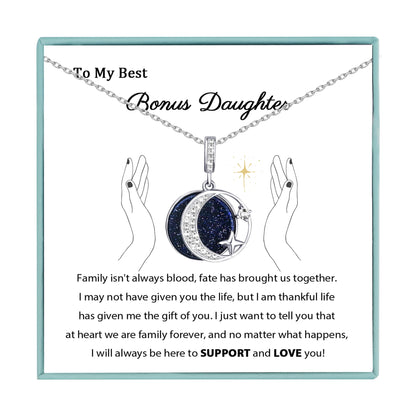 Sereney Daughter Gifts from Mom, Bonus Daughter Necklace Silver Moon Star Step Bonus Daughters Gifts from Stepmom Stepdad, Mother Daughters Necklace as Daughter's Birthday Gifts
