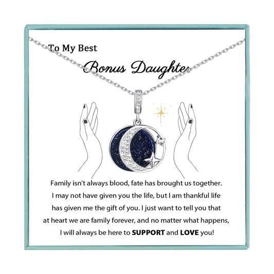 Sereney Daughter Gifts from Mom, Bonus Daughter Necklace Silver Moon Star Step Bonus Daughters Gifts from Stepmom Stepdad, Mother Daughters Necklace as Daughter's Birthday Gifts